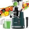Cold Press Juicer,Aeitto Slow Masticating Juicer with Wide & Dual Feed Chute for Vegetables and Fruits, High Juice Yield, Self Feeding for Juice Extractor, BPA-Free, Dark Green