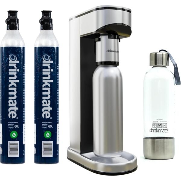 Drinkmate LUX Stainless Steel Sparkling Beverage Maker - Sparkling Water/Soda Streaming Machine That Carbonates Any Drink - Includes 2 CO2 Cylinders, 1 Carbonation Bottle, 1...