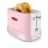 Nostalgia Retro Wide 2-Slice Toaster, Vintage Design With Crumb Tray, Cord Storage & 5 Toasting Levels, Pink