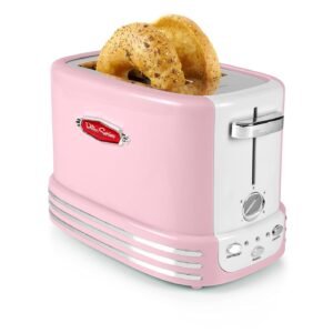 Nostalgia Retro Wide 2-Slice Toaster, Vintage Design With Crumb Tray, Cord Storage & 5 Toasting Levels, Pink Nostalgia Retro Wide 2-Slice Toaster, Vintage Design With Crumb Tray, Cord Storage & 5 Toasting Levels, Pink