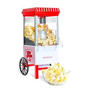 Nostalgia Vintage Hot-Air Popcorn Maker Machine - Makes Up to 12 Cups - Oil-Free - Healthier Popcorn - Classic Stand-Up Cart With Wheels - Includes Kernel Measuring Cup - White...