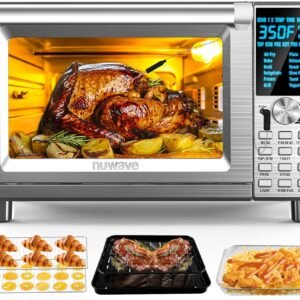 Nuwave Bravo Air Fryer Toaster Smart Oven, 12-in-1 Countertop Convection, 30-QT XL Capacity, 50°-500°F Temperature Controls, Top and Bottom Heater Adjustments 0%-100%, Brushed...