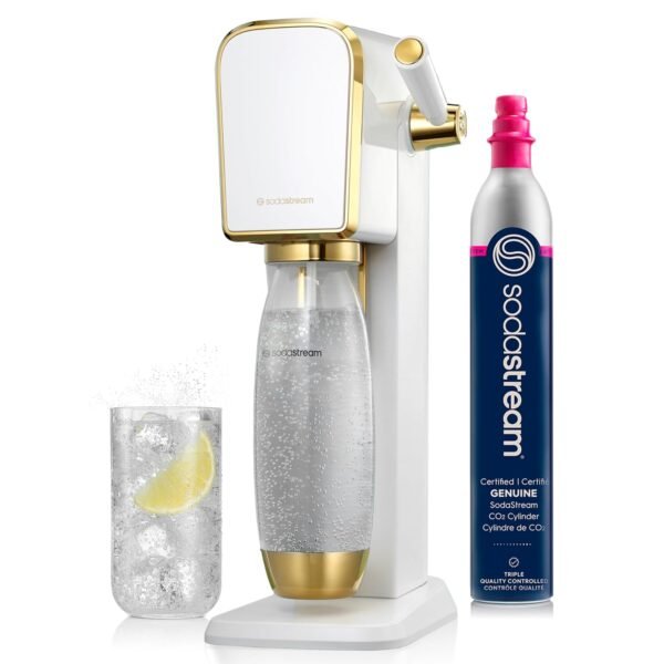 SodaStream Art Sparkling Water Maker (White/Gold) with CO2 and Carbonating Bottle
