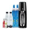SodaStream One Touch Electric Sparkling Water Maker Bundle (Black) with CO2, BPA free Bottles, and 0 Calorie Fruit Drops Flavors