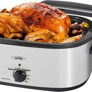 Sunvivi Roaster Oven, Electric Roaster Oven with Viewing Lid, 30lb 26-Quart Turkey Roaster with Unique Defrost/Warm Function, Large Roaster with Removable Pan & Rack, Stainless...
