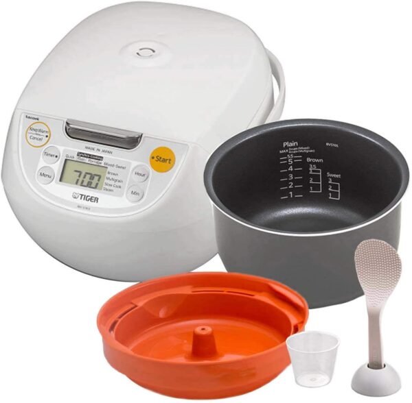 Tiger Japan Made Synchro-Cooking 5.5-Cup Micom Rice Cooker and Warmer with 10 Cooking Menu Settings, Stainless Steel Non-Stick Inner Pot and Tacook Cooking Plate, Lets you Cook...