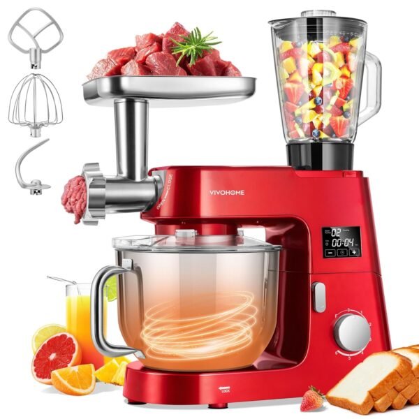 VIVOHOME 9 in 1 Multifunctional Stand Mixer with Fermentation, 6 Speed 7.5 Quart Kitchen Electric Food Mixer with Timer, Meat Grinder, Juice Blender, Vegetable Slicer, Pasta and...